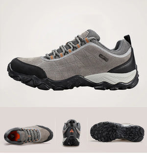 Men's suede hiking shoes with rubber outsoles and lace-up fastening in grey and khaki