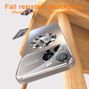 iPhone case with fall-resistant shockproof feature on a wooden stand