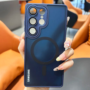 Magnetic matte translucent Samsung Galaxy case with camera lens protection and shockproof bumper