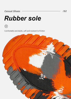 Close-up of a rubber sole on casual shoes with text describing its properties.