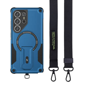 Phone Strap Strong Samsung Galaxy Case with Kickstand – Blue
