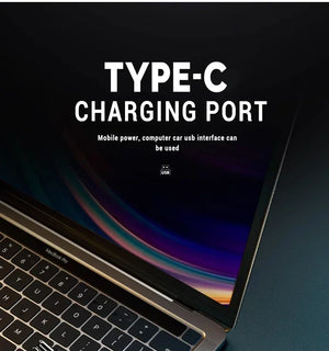 Laptop with Type-C charging port highlighted on a dark background