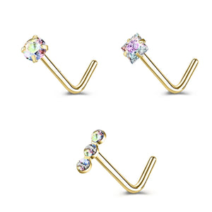 Gold & Silver Nose Stud Set – Heart Star Round L Shape Nostril Piercing 0.8x7mm