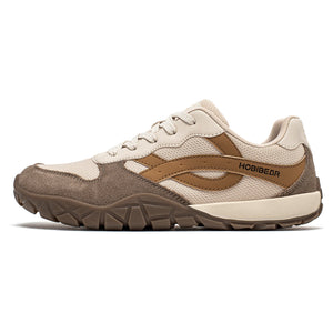 Brown and beige sneaker with 'Hobibear' branding on a white background