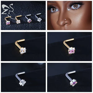 Gold & Silver Nose Stud Set – Heart Star Round L Shape Nostril Piercing 0.8x7mm