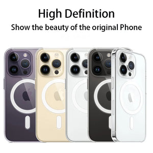 Four iPhone cases in different colors with a clear case on the right, labeled 'High Definition' and 'Show the beauty of the original Phone'.