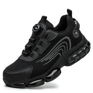 Black sneaker with unique design on a white background