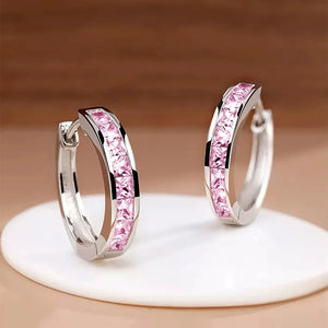 women's CZ hoop earrings princess square cubic zirconia elegant geometric hoops
