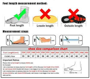 Instructions on measuring foot length and shoe size chart