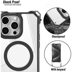 Shockproof iphone case with lanyard feature, showing shock absorption and design details.