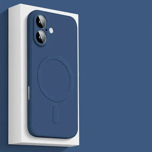 Blue phone case with a white stand on a blue background