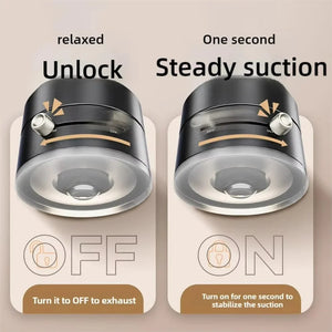 Two views of a device with 'relaxed' and 'One second steady suction' text, showing 'OFF' and 'ON' positions.