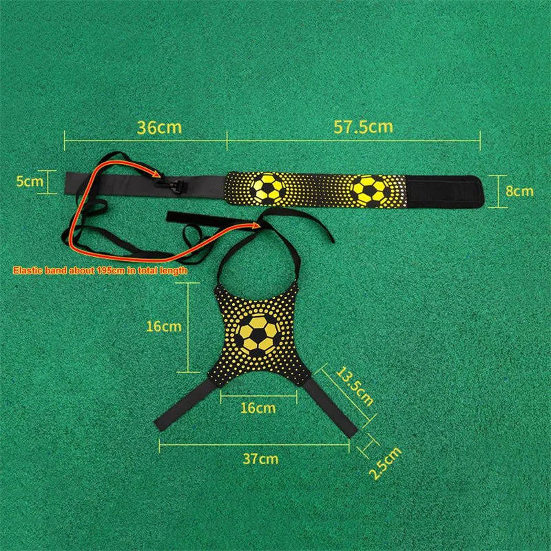 Measurement chart of a headband with soccer ball design on a green background
