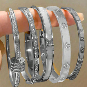 Sparkling zirconia stainless steel stackable bangle bracelet set for women