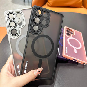 Magnetic matte translucent Samsung Galaxy case with camera lens protection and shockproof bumper
