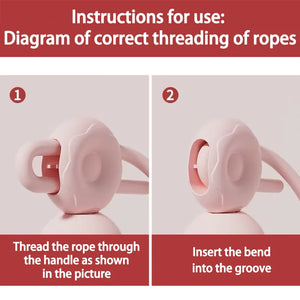 Instructions for using a pink Smart jump rope with ropes, showing correct threading steps.