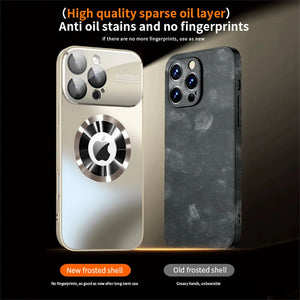 Titanium matte MagSafe iPhone case with frosted glass back and full camera lens protection