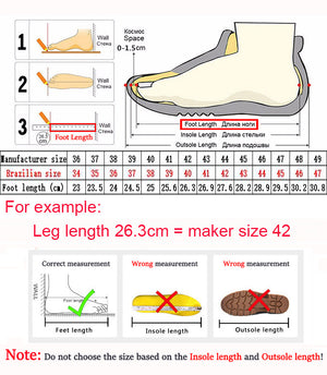 Shoe size chart with foot measurement guide and examples