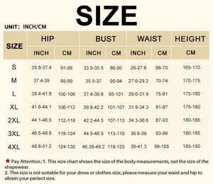 Size chart for Women Shapewear Bodysuit measurements in inches and centimeters