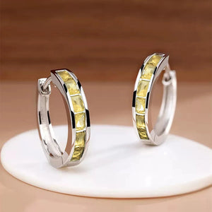 women's CZ hoop earrings princess square cubic zirconia elegant geometric hoops