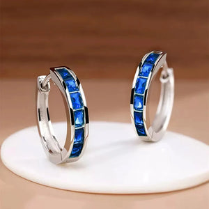 women's CZ hoop earrings princess square cubic zirconia elegant geometric hoops