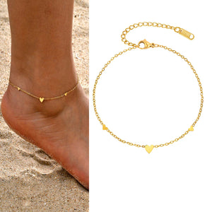 Gold plated stainless steel heart anklet bracelet for women delicate adjustable foot jewelry