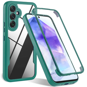 Green 360 Full Cover Shockproof Samsung Galaxy Case Clear TPU PC Protective Cover A55 A35 A54 A53