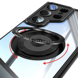Transparent frosted magnetic Samsung Galaxy case with rotating ring stand and full shockproof coverage