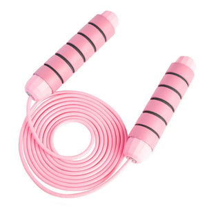 Pink Speed Jump Rope with black bands on a white background