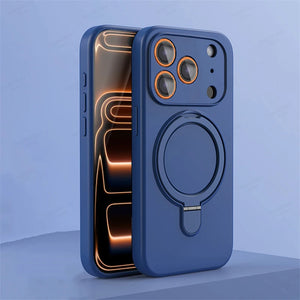 Magnetic Silicone iPhone Case with Kickstand – Blue