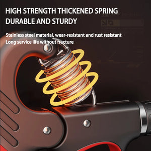 Close-up of a high-strength thickened spring on a tool with text highlighting its durability.