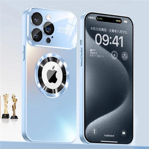 Titanium matte MagSafe iPhone case with frosted glass back and full camera lens protection