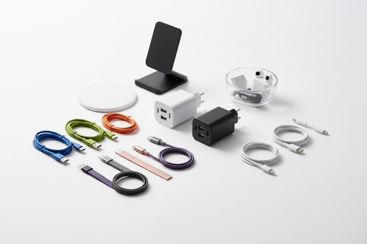 chargers & cables for iPhone, Samsung, Xiaomi & Google Pixel — fast chargers, wireless chargers, USB, Type-C & lightning cables, and accessories.