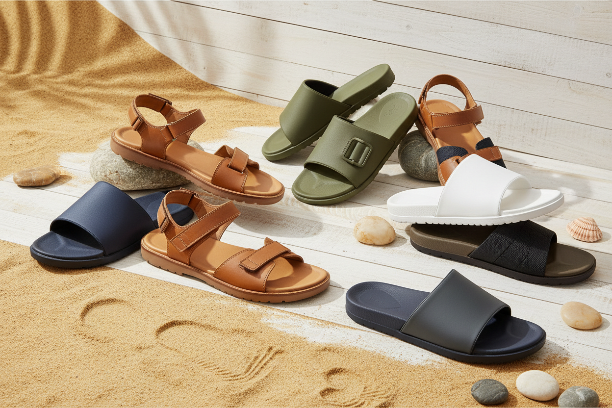 Comfortable men’s sandals and slides for summer wear