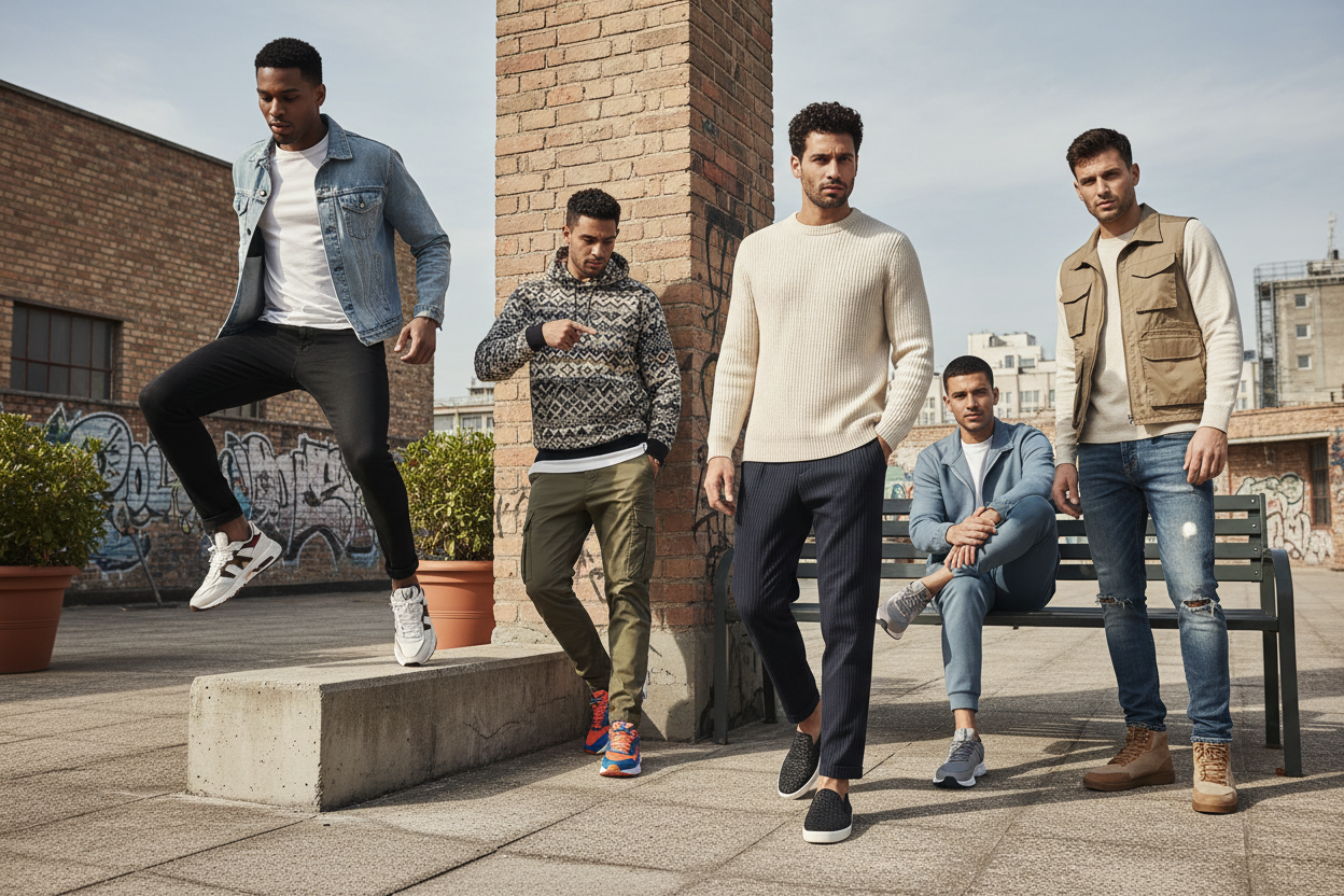 Men wearing stylish casual sneakers and running shoes