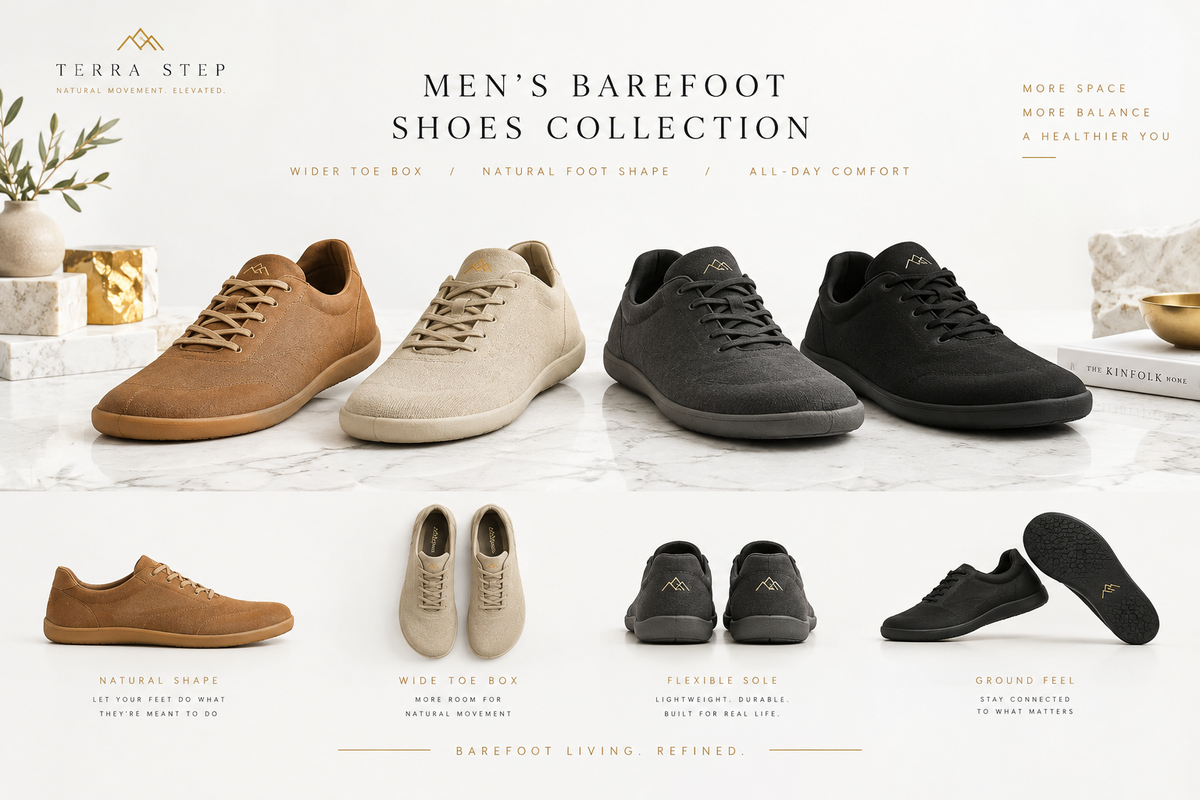 Men's barefoot shoes featuring minimalist footwear and wide toe-box designs | Trendy Step