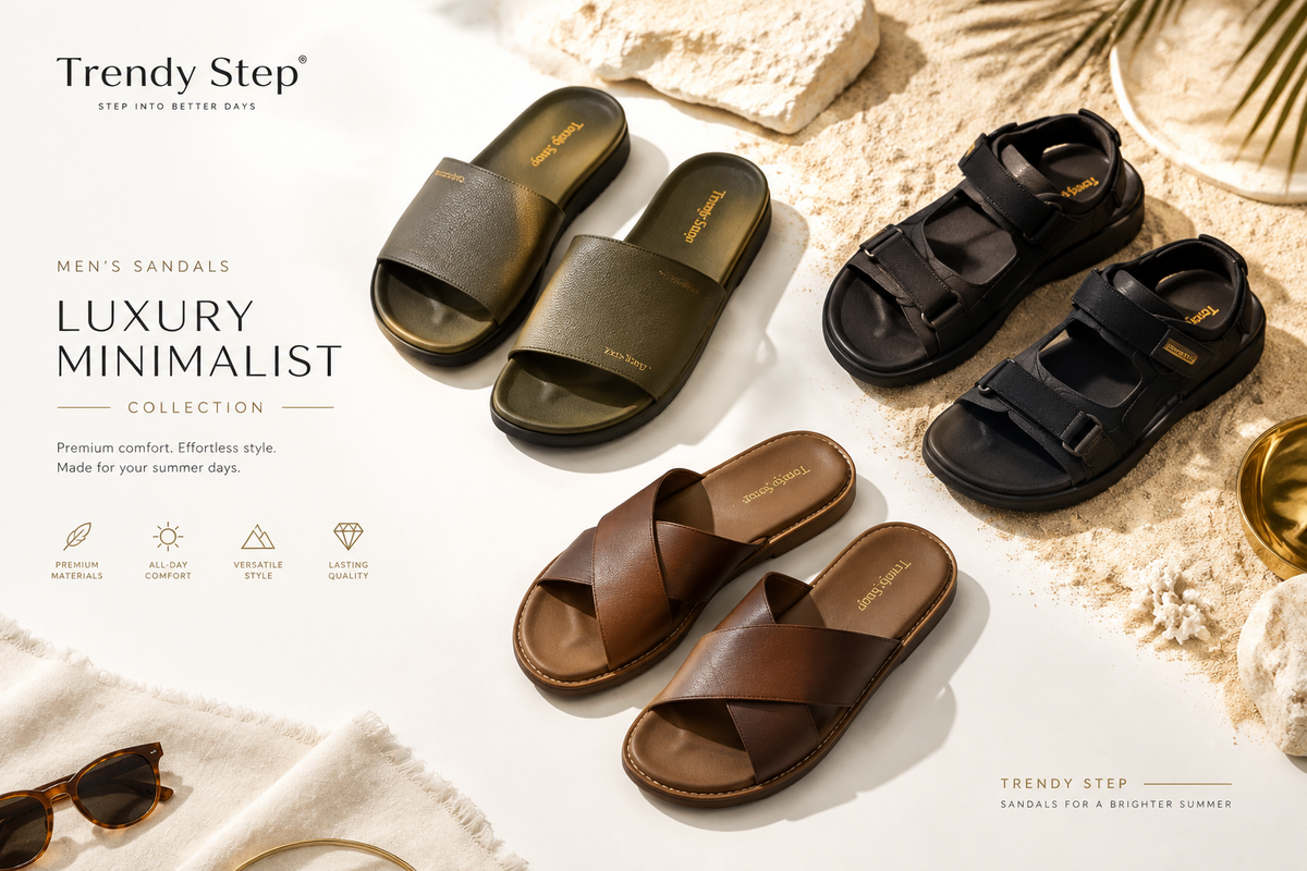 Men's sandals featuring slide sandals, adjustable straps and summer footwear | Trendy Step