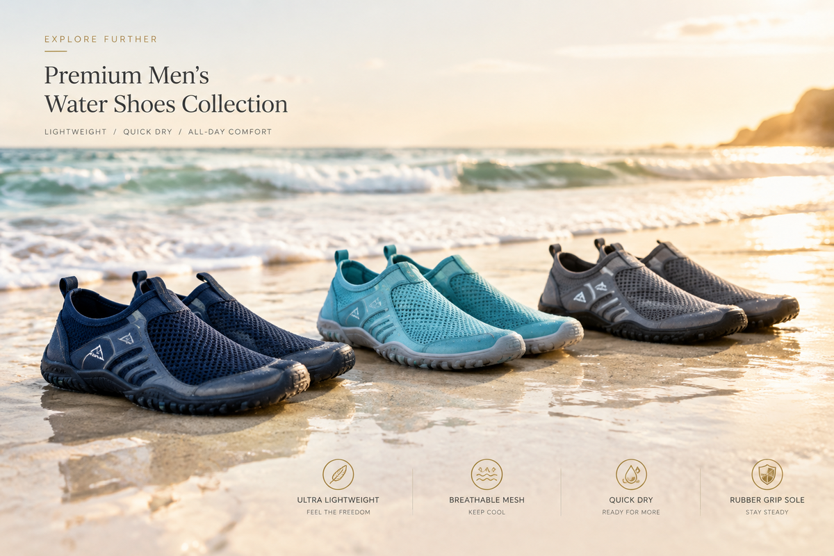 Men's water shoes featuring lightweight aqua footwear for beach and water activities | Trendy Step