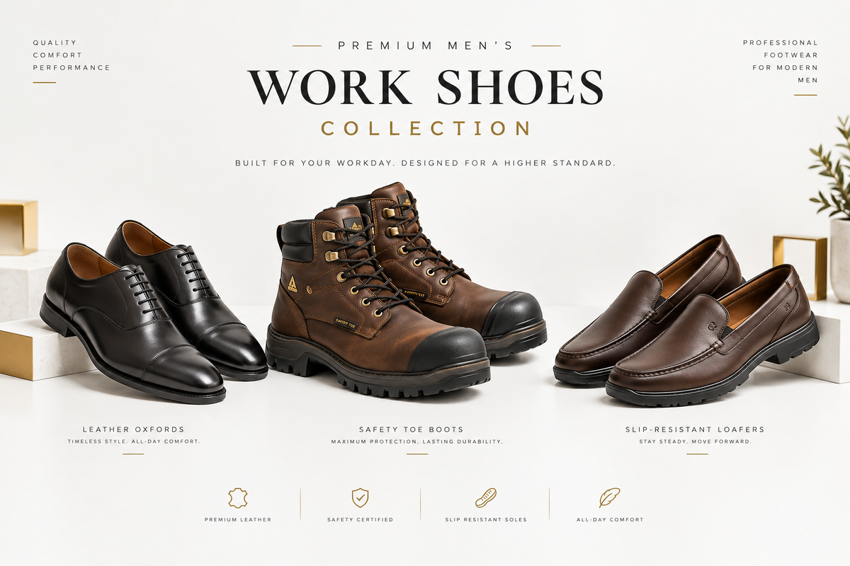 Men's work shoes featuring professional footwear and practical workplace styles | Trendy Step