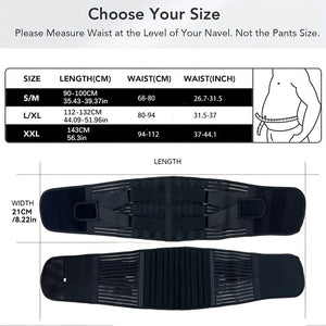 Measurement chart for waist size with corresponding belt width and length on a white background