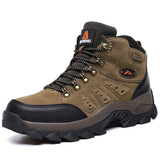 Brown hiking boot with black sole on a white background