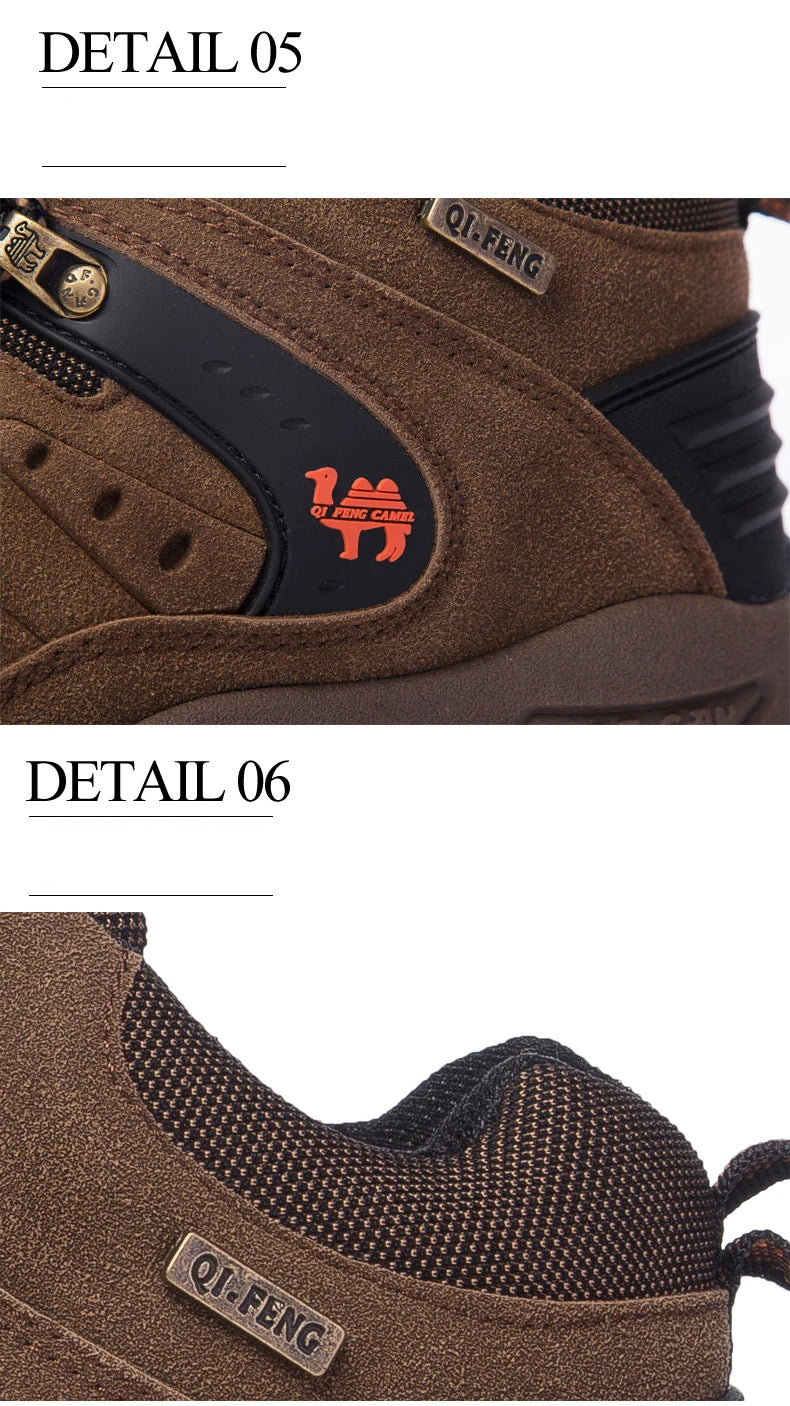 Close-up of brown shoes with visible branding on a white background
