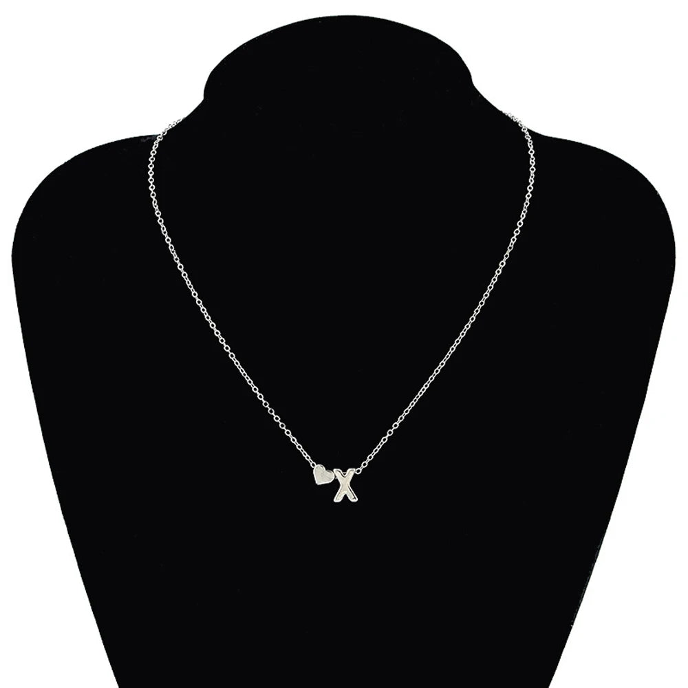 Dainty tiny heart initial necklace in gold or silver for women pendant choker jewelry