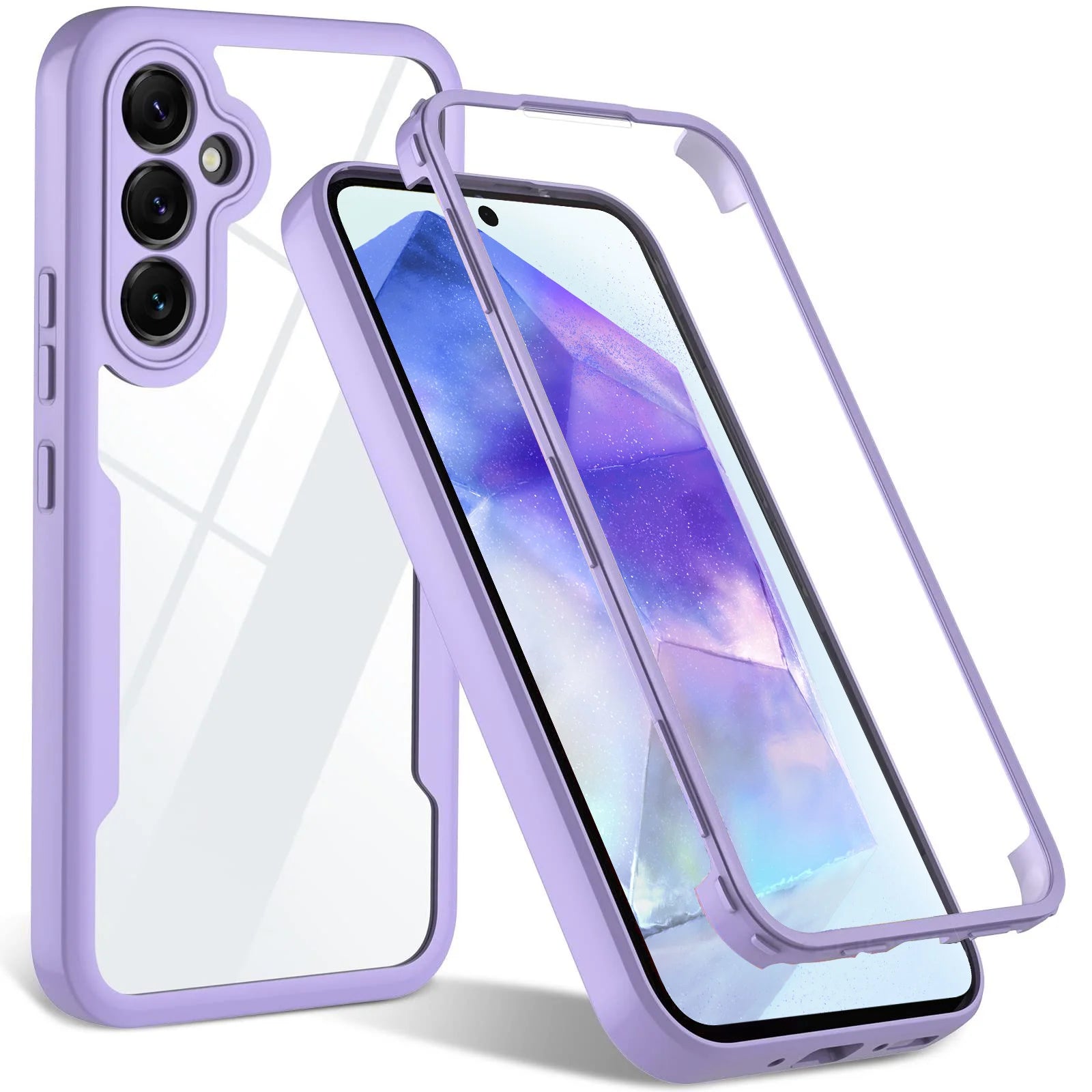 Purple 360 Full Cover Shockproof Samsung Galaxy Case Clear TPU PC Protective Cover A55 A35 A54 A53