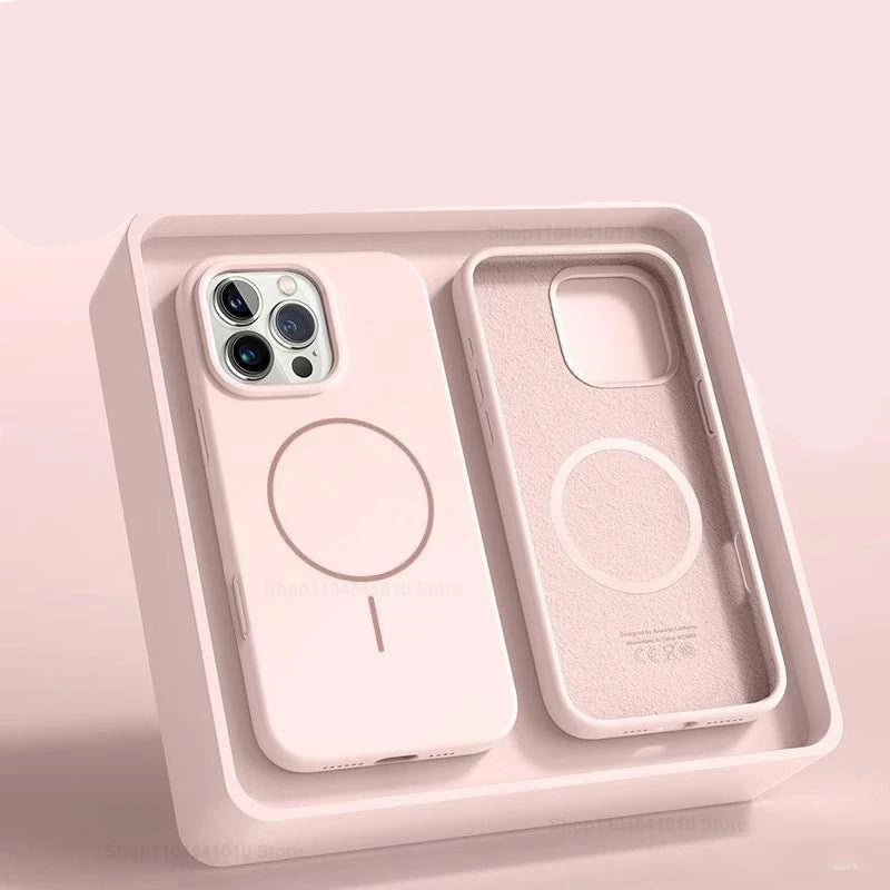Pink silicone phone case with 'Official Liquid' branding on a light pink background