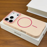 Phone case with camera lens design on a wooden surface
