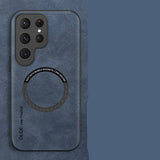 Denim blue Magnetic Armor Case for Samsung Galaxy on a matching background