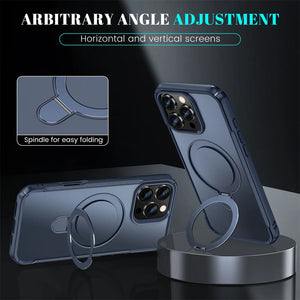 MagSafe Fold Magnetic Stand iPhone Case Anti-Slip Bumper Wireless Charge on a dark background