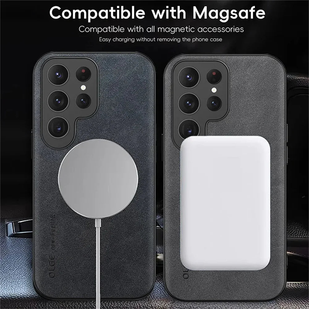 Two phone cases with Magsafe compatibility on a dark background