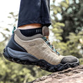 Men's suede hiking shoes with rubber outsoles and lace-up fastening in grey and khaki